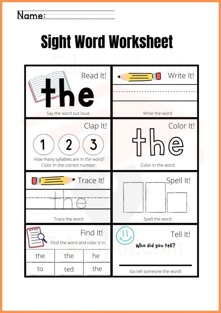 Image showing sight word worksheets for kindergarten