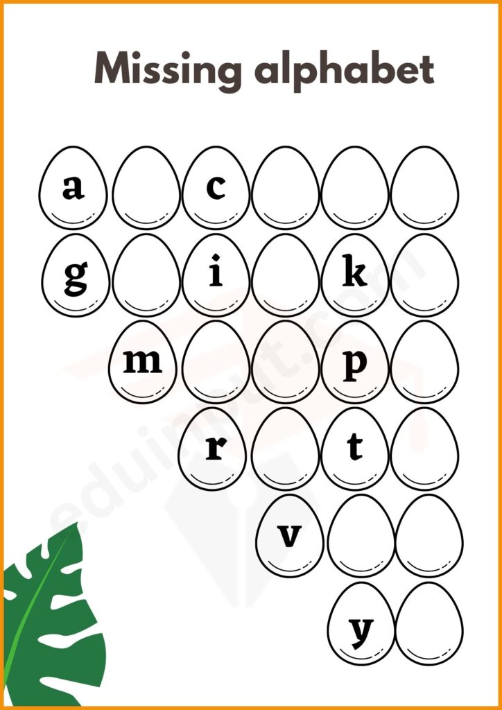 Small letter missing alphabet worksheet 2 for kindergarten