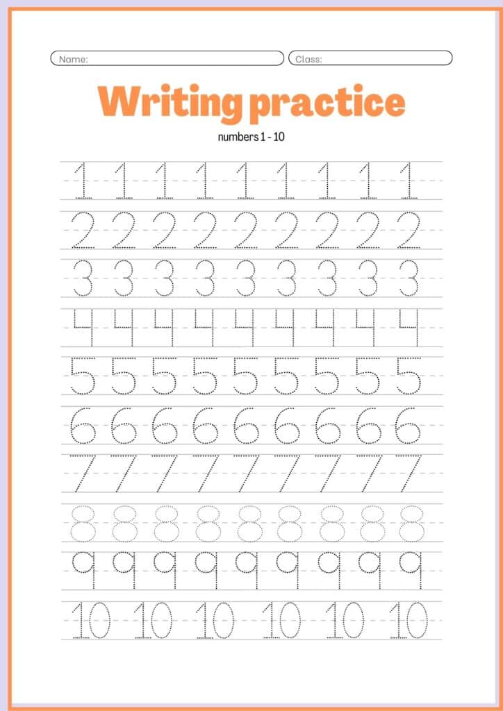 Writing Practice Worksheet for kindergarten