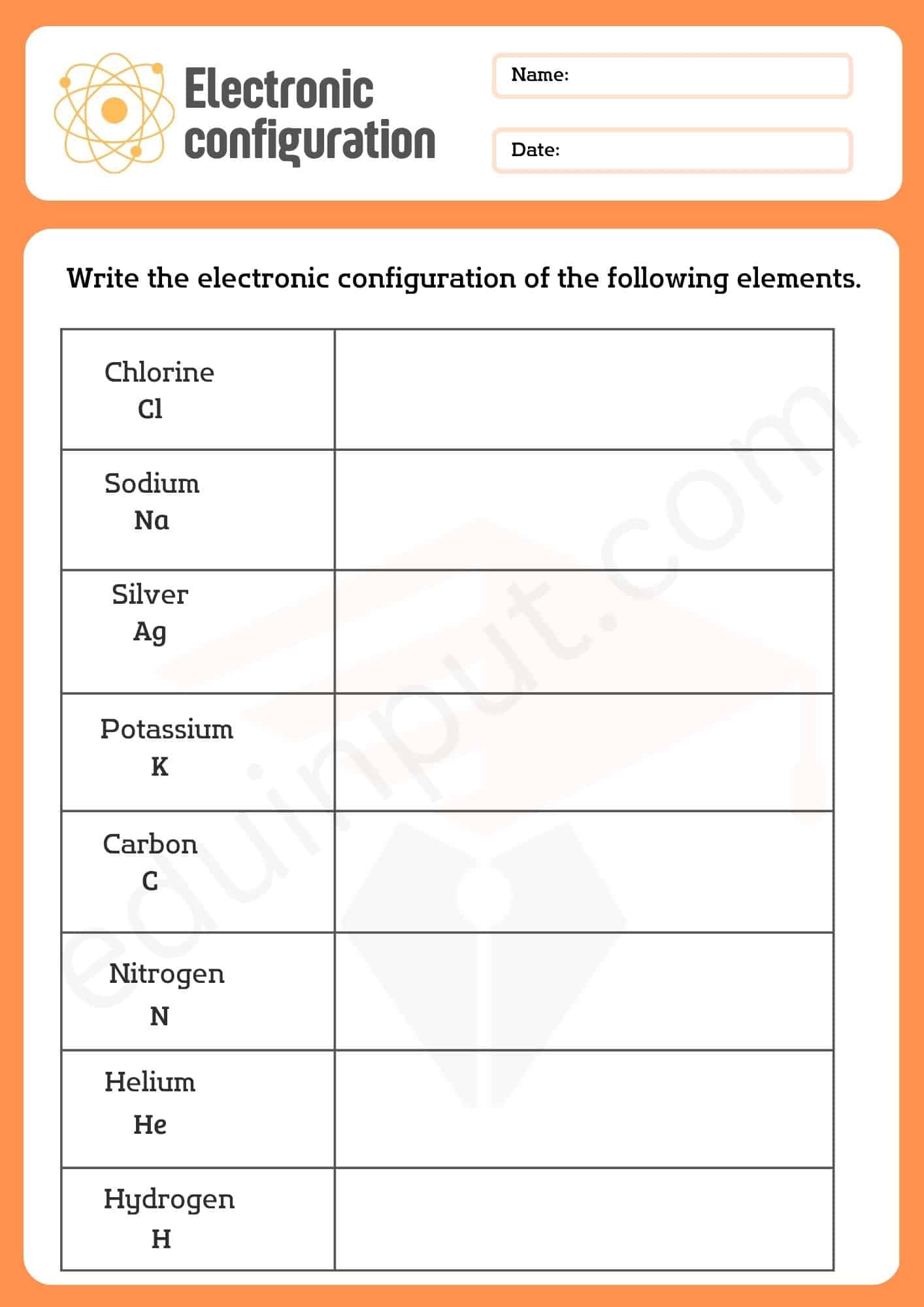 Electronic Configuration Worksheets