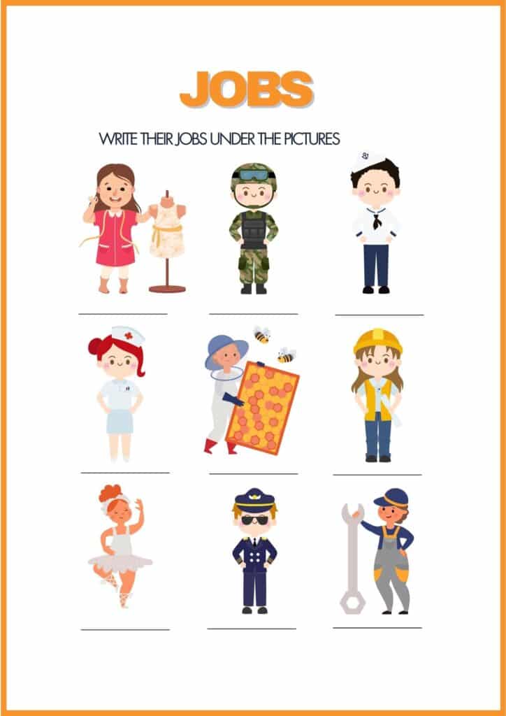 Write jobs under the picture worksheet for kindergarten