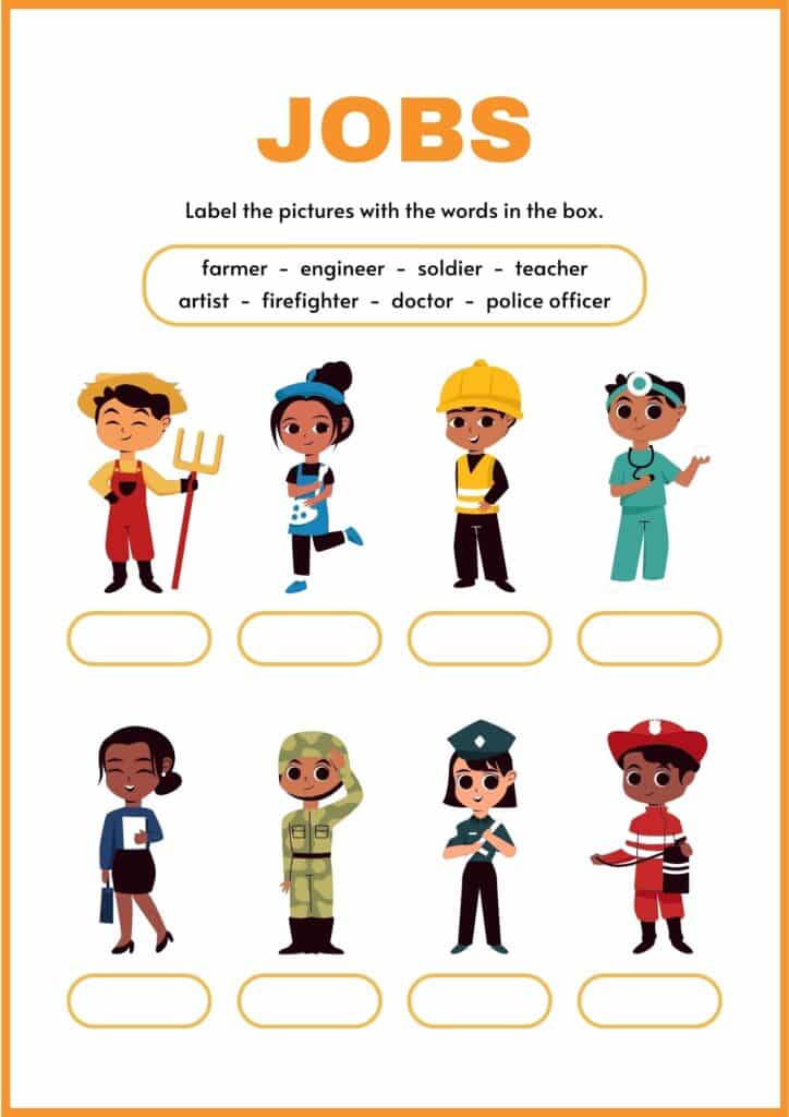 Writing job titles worksheet of Labor Day for kindergarten