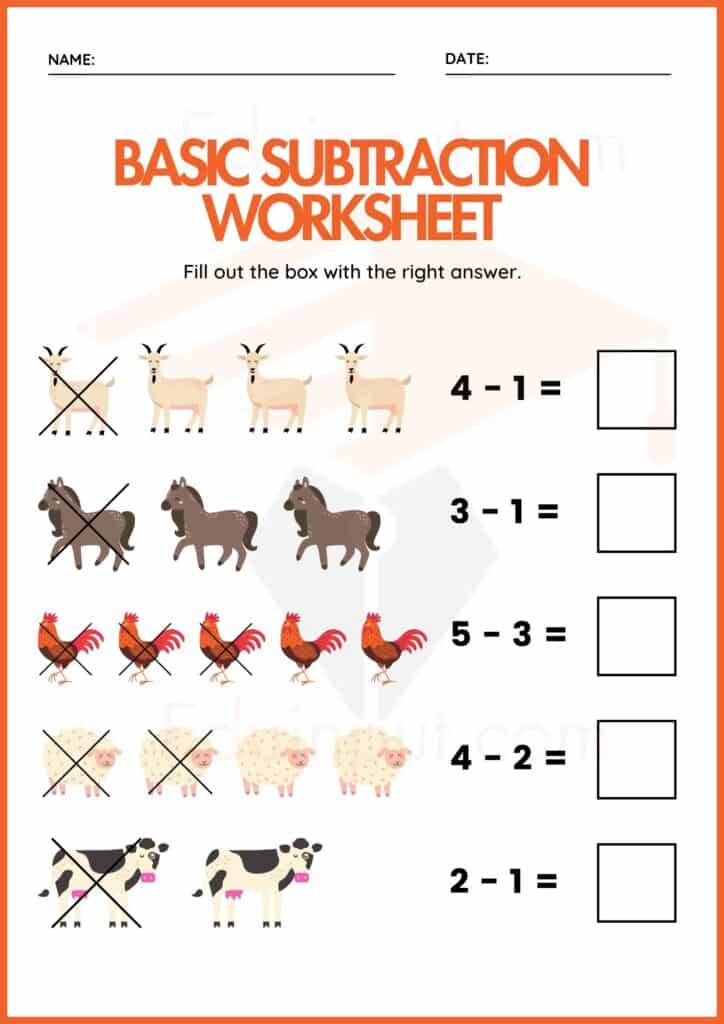 basic subtraction math for pre worksheeets