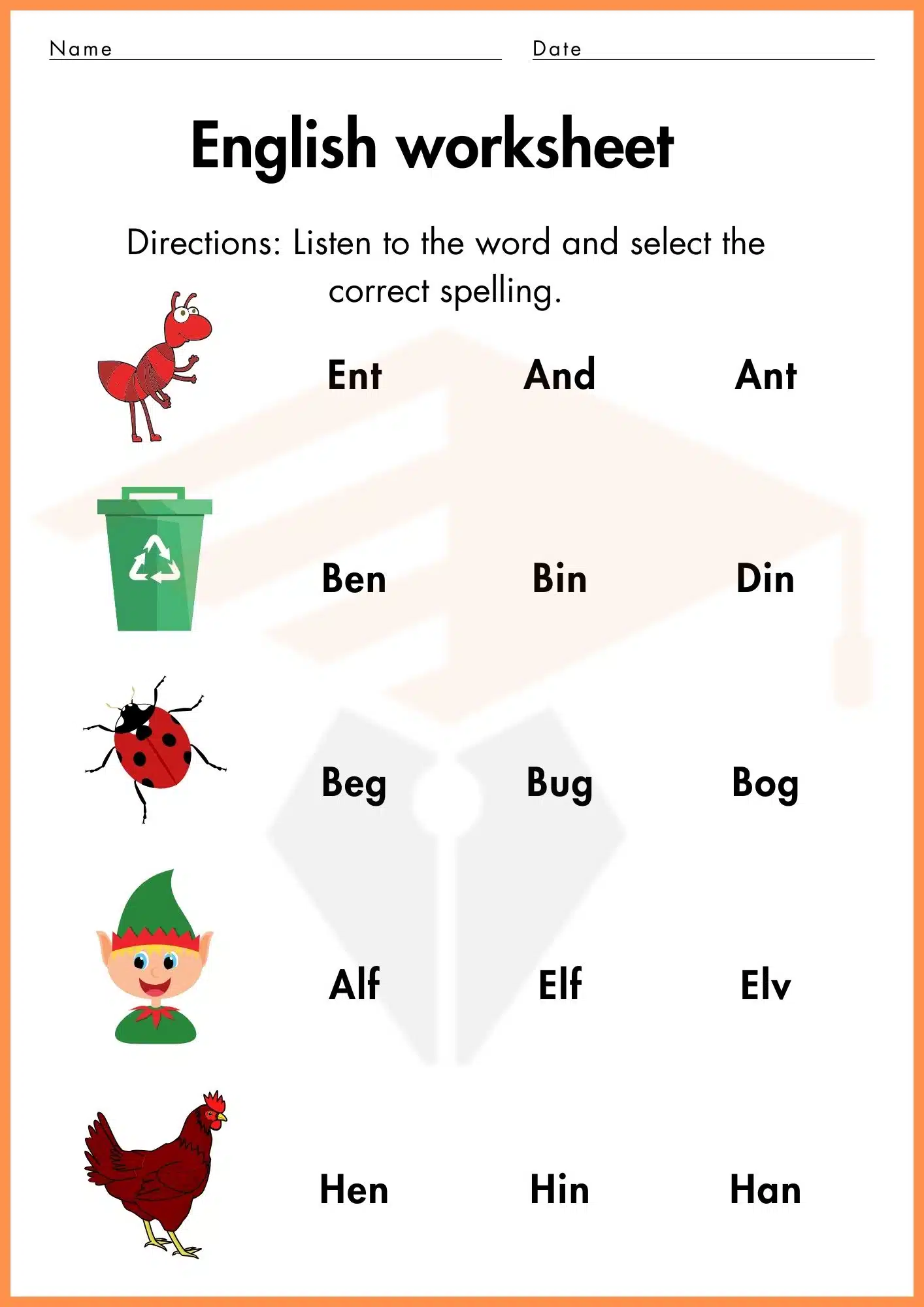 English Worksheets for Kindergarten
