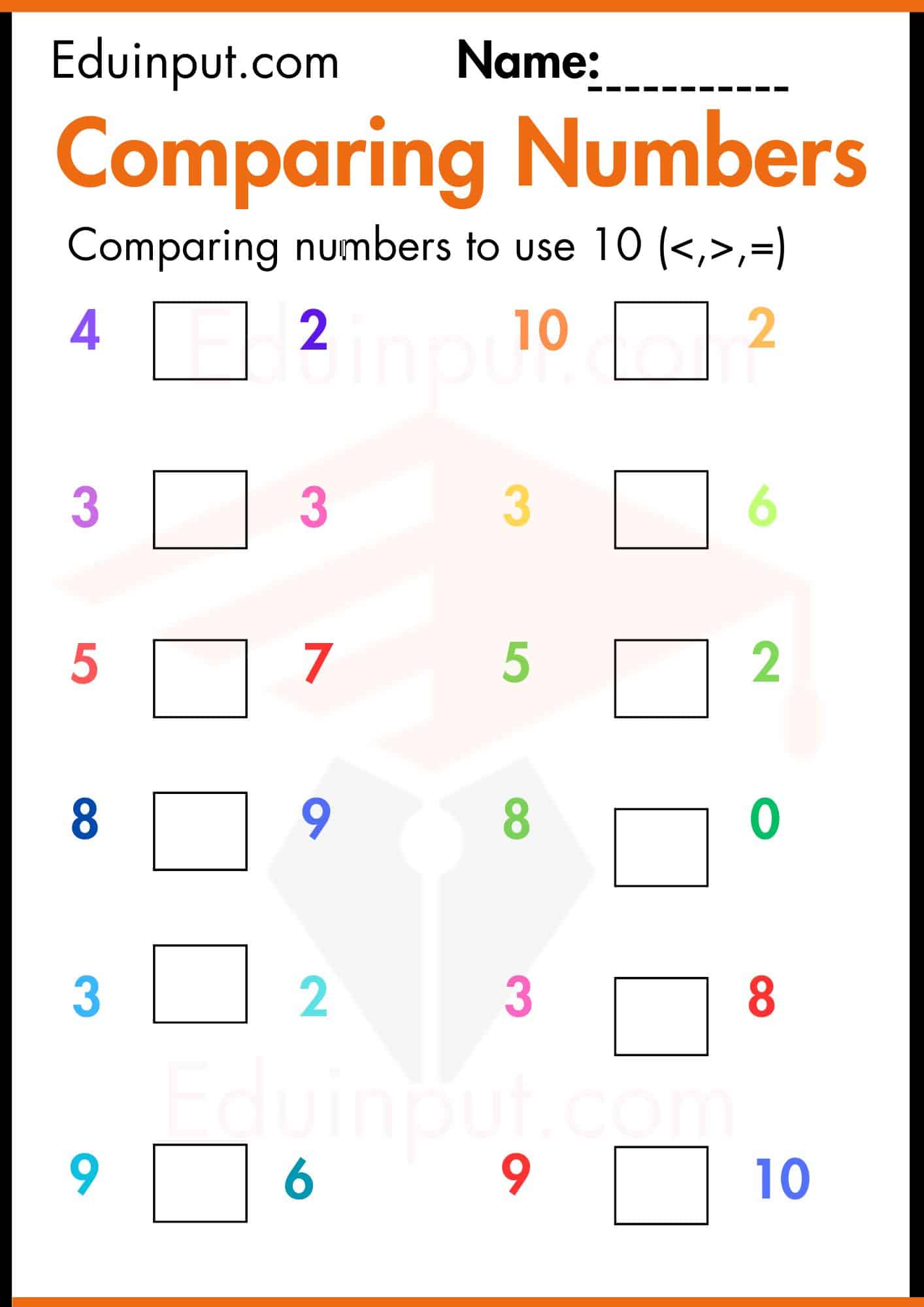 Comparing Numbers worksheets for kindergarten