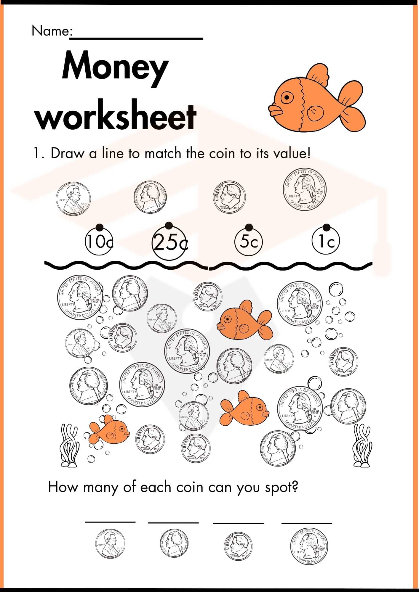 Money worksheets for Kindergarten