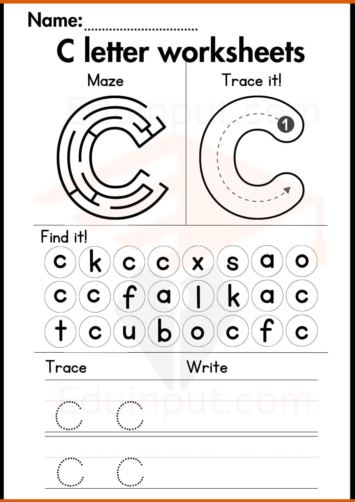 Letter C worksheets for kindergarten