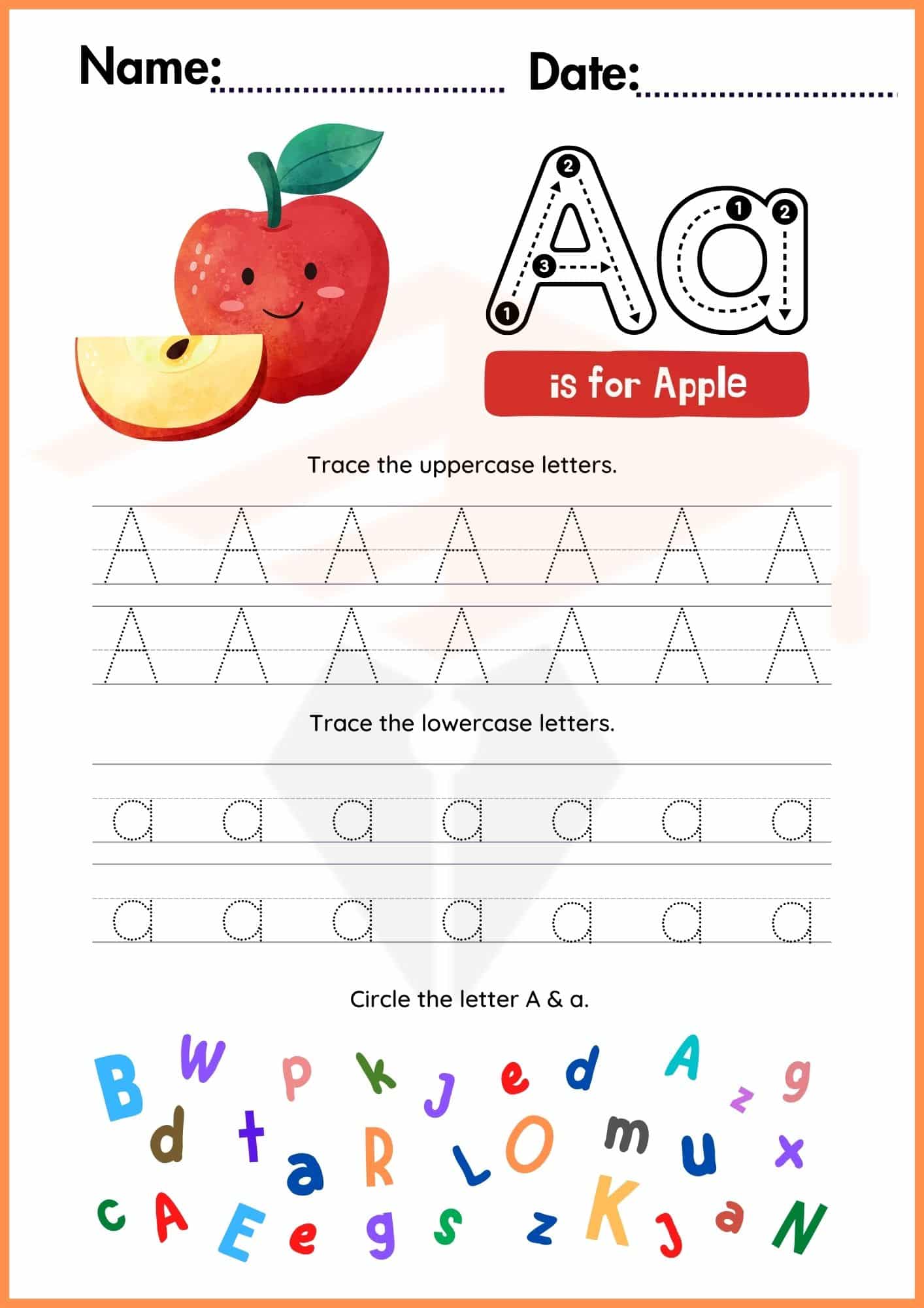 Letter A worksheets for Kindergarten