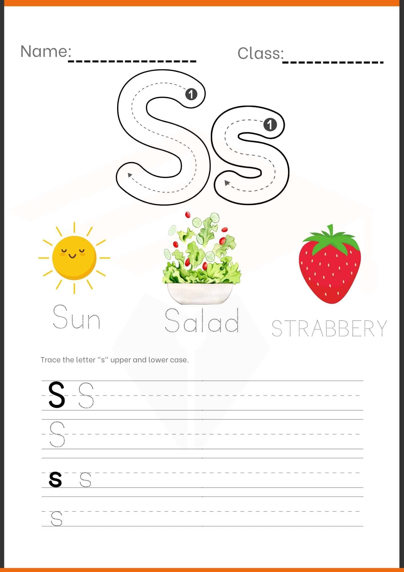 Letter S worksheets for Kindergarten