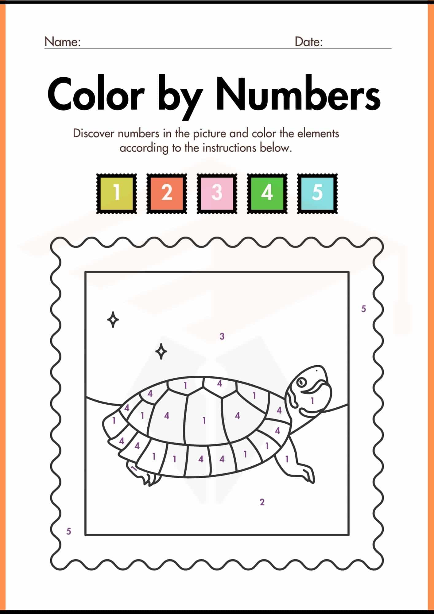 Color by Numbers worksheets for Kindergarten