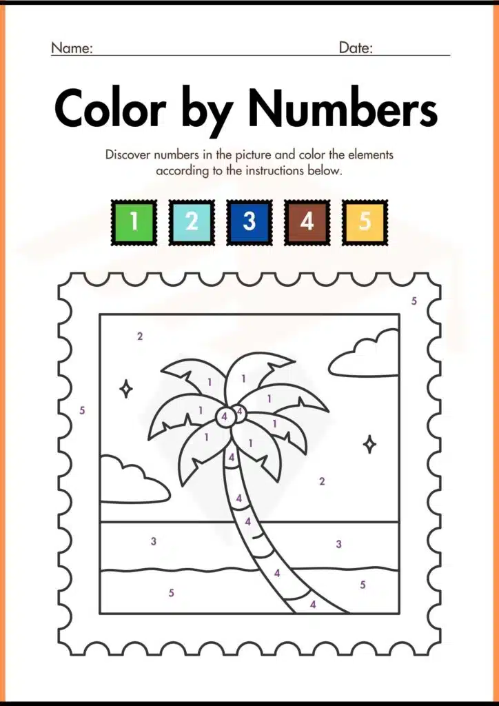 color by number worksheets for kindergarten 5