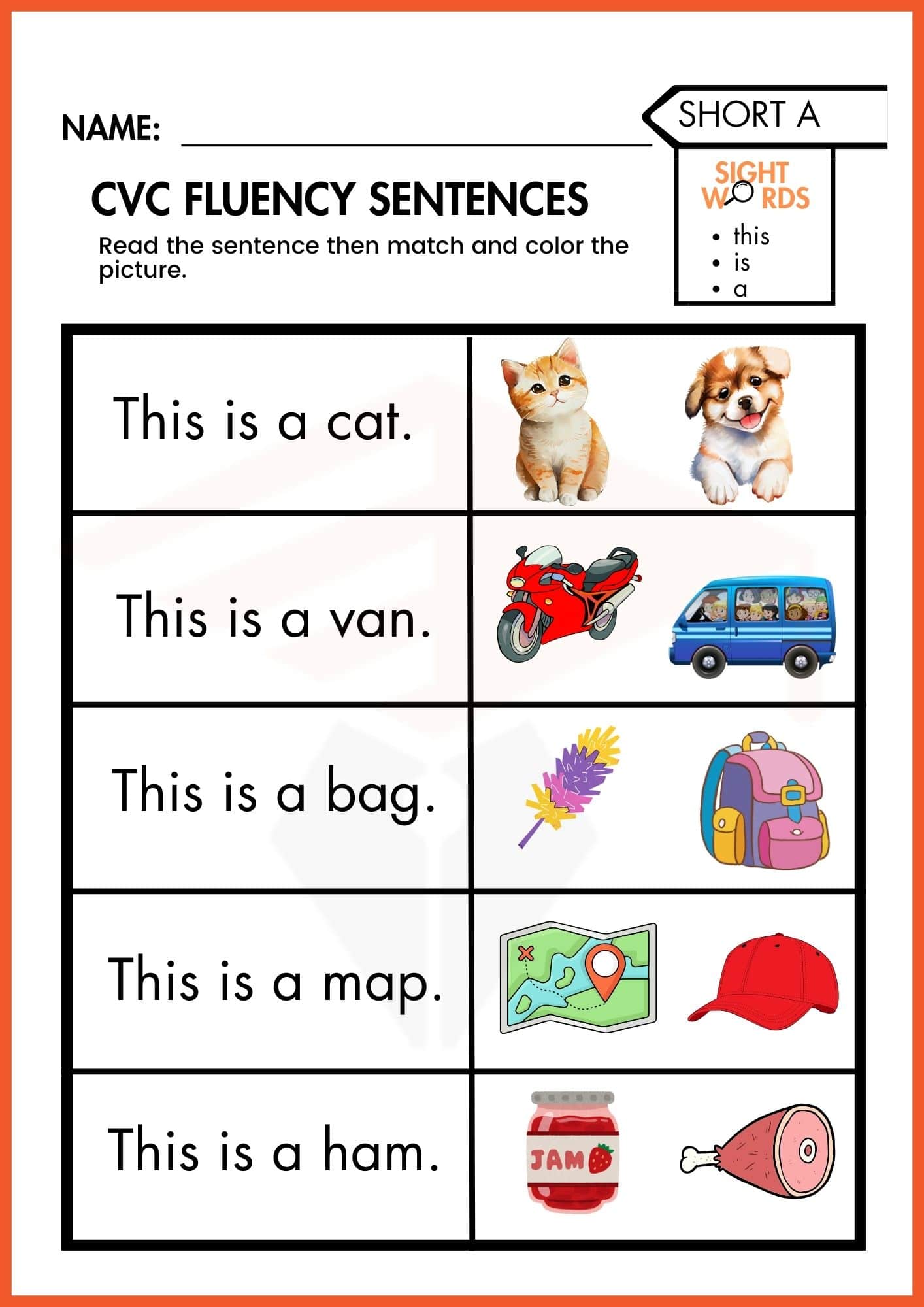 CVC Words Worksheets for Kindergarten