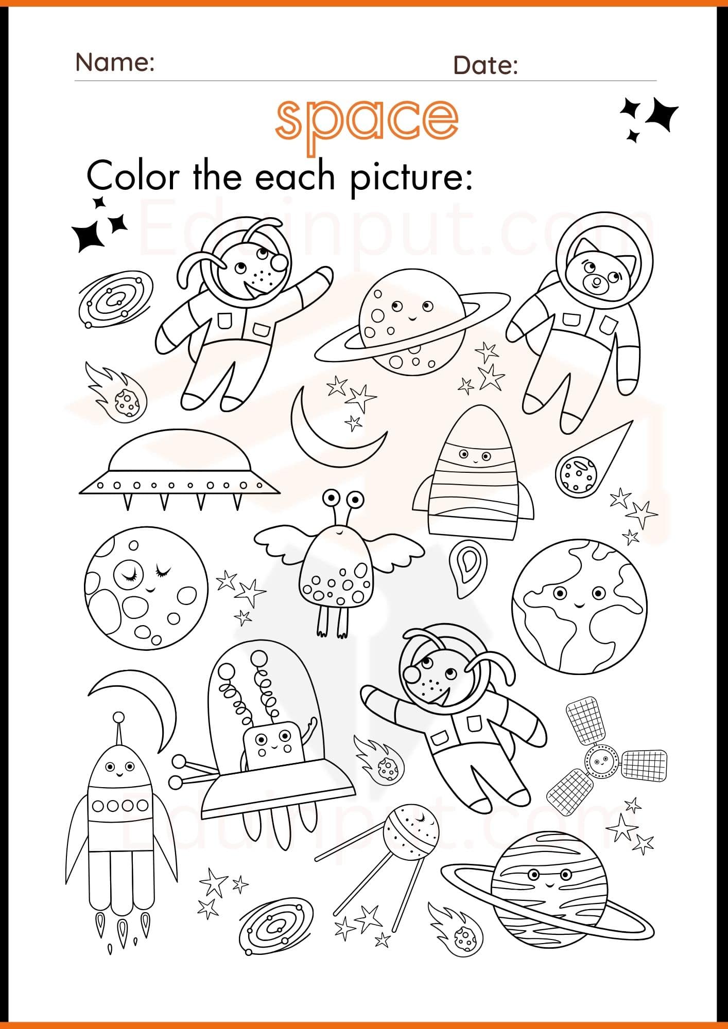 Space worksheets for kindergarten