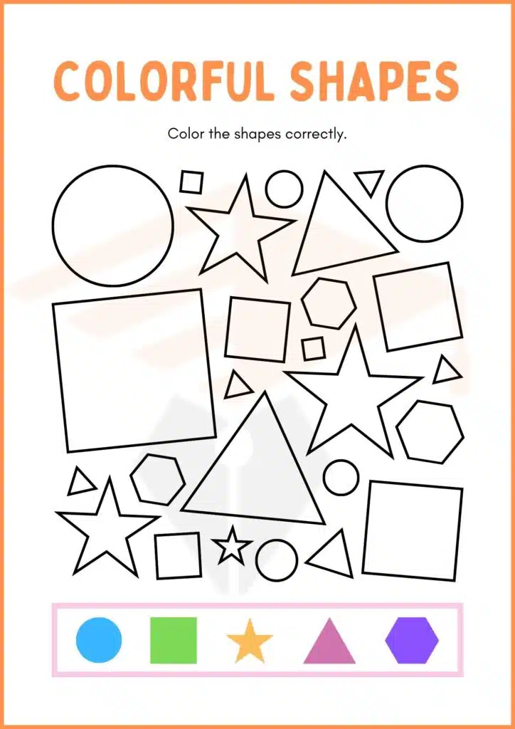 color the shapes correctly pattern worksheets