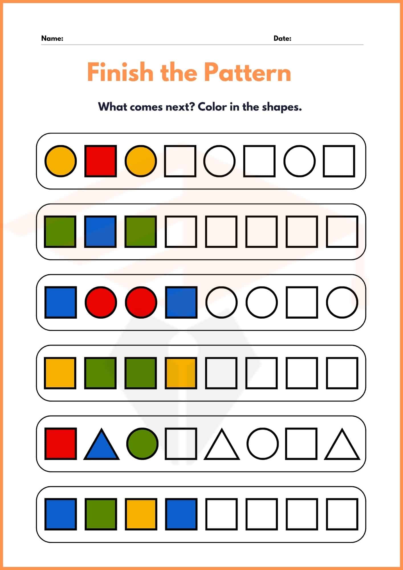 Pattern worksheets for kindergarten