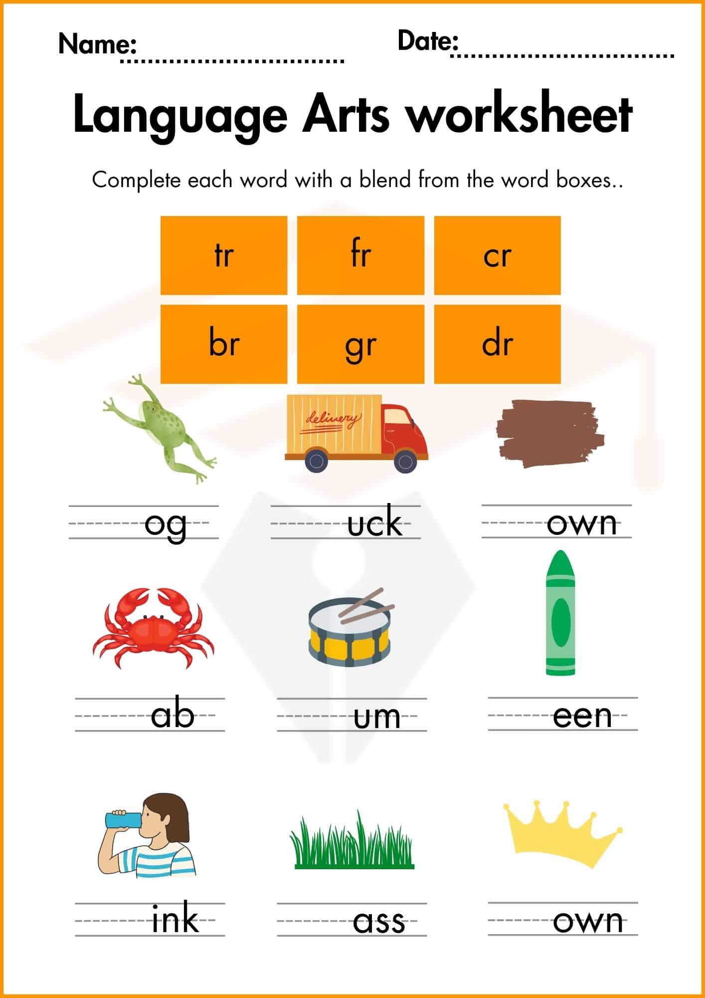 Language Arts worksheets for kindergarten
