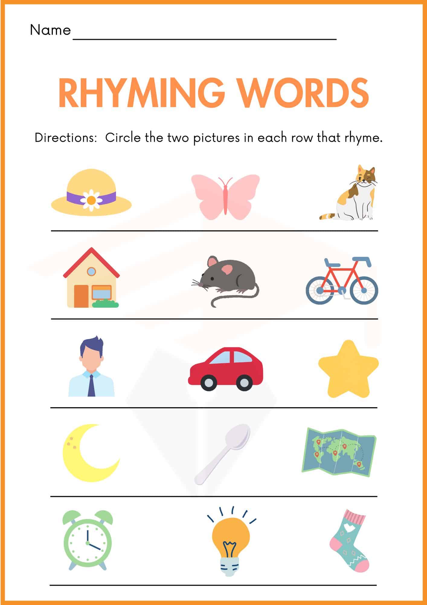 Rhyming worksheets for kindergarten
