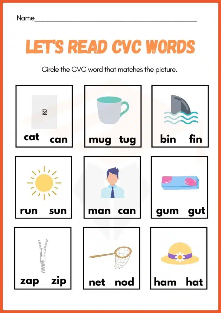 cricle the word cvc word worksheets 2