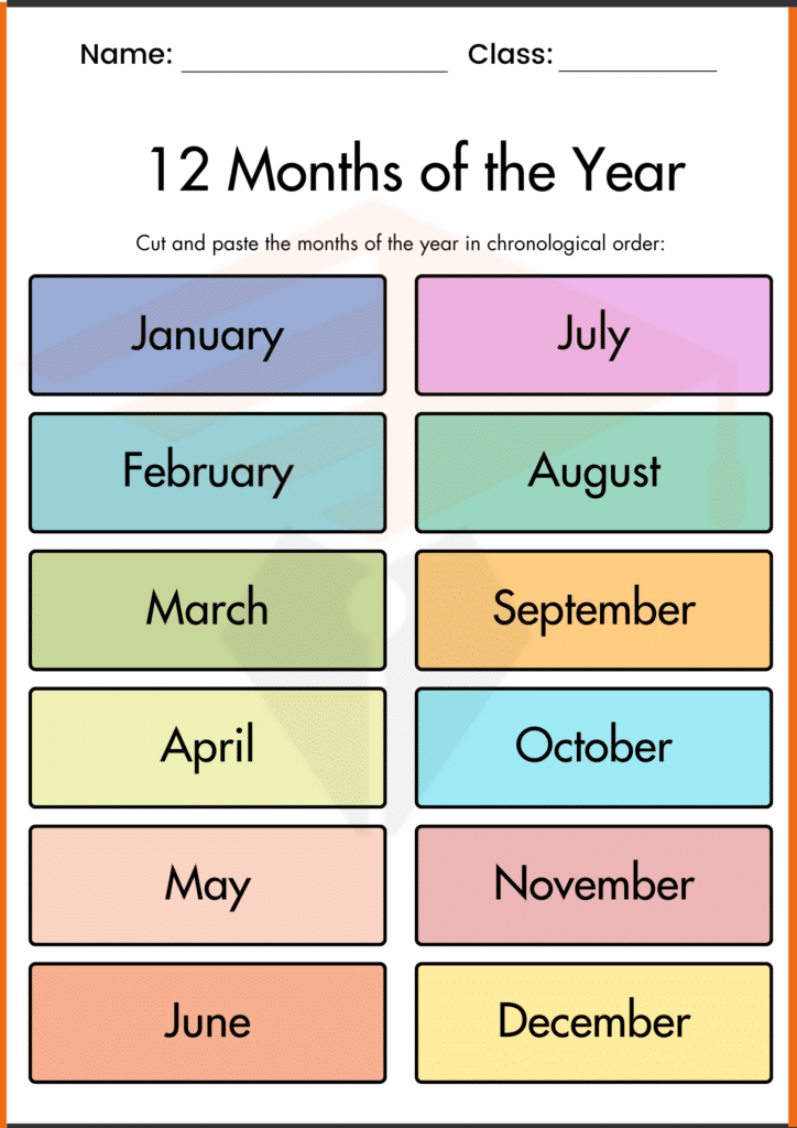 cut and the past the chronogical order month of the year worksheets 5