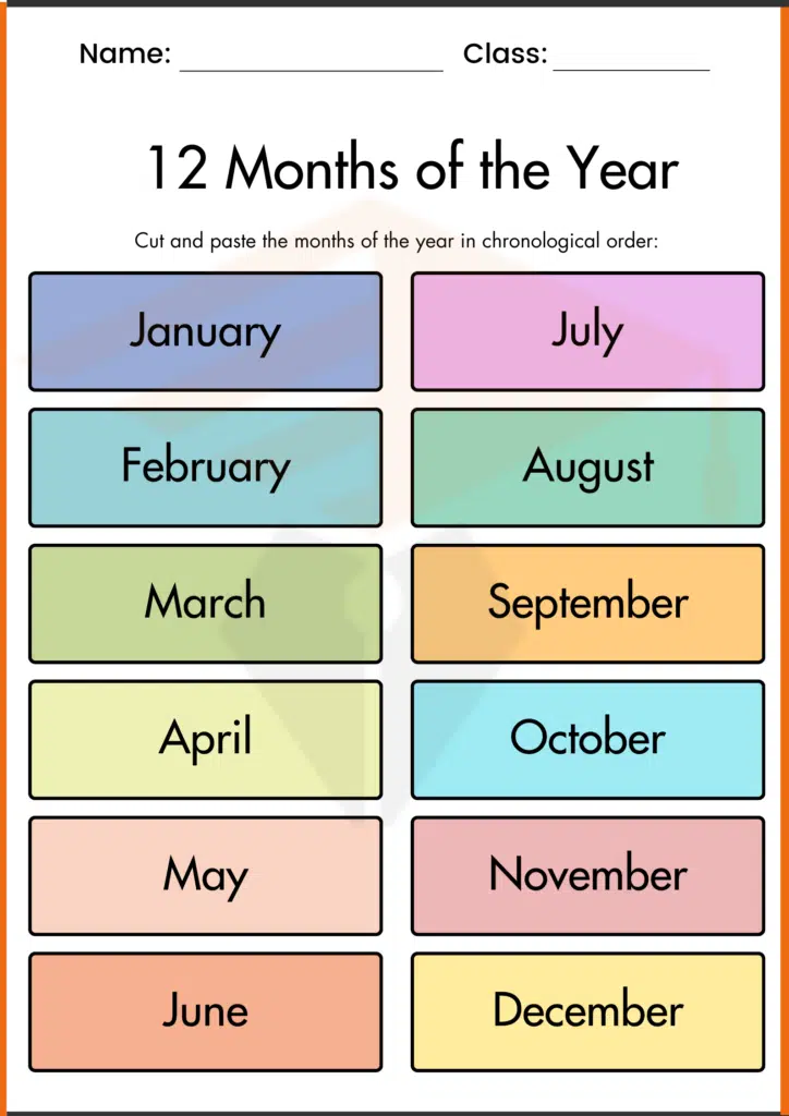 cut and the past the chronogical order month of the year worksheets 5