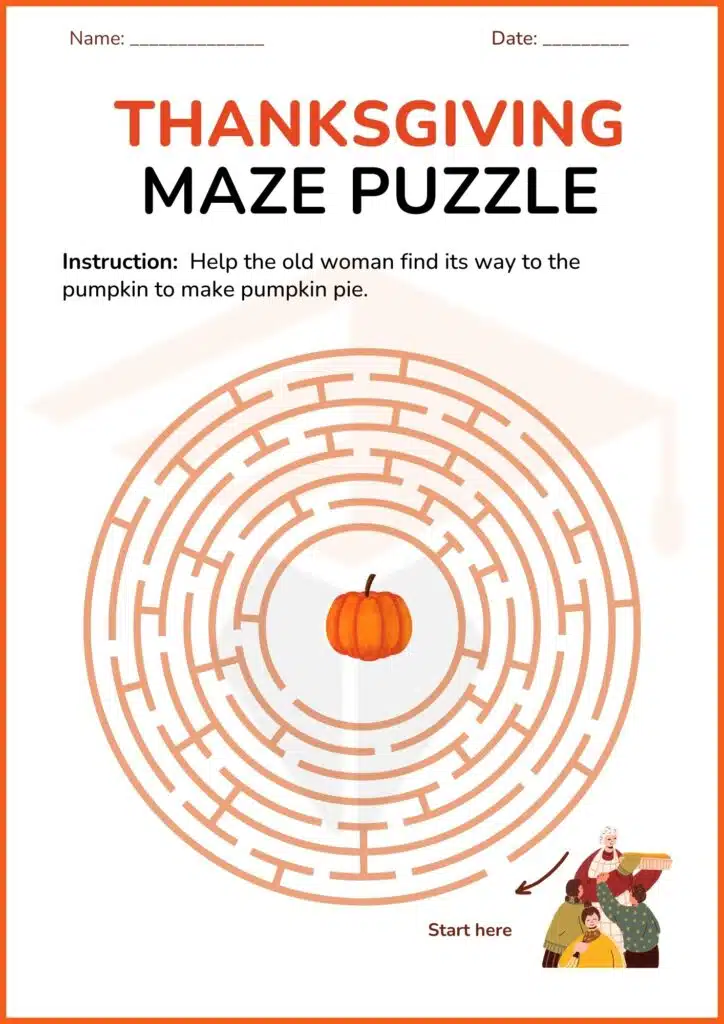 maza puzzle thanksgiving worksheets 1