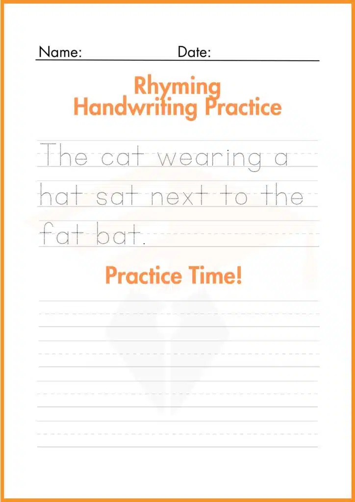 rhyming hand writting practice worksheets 4