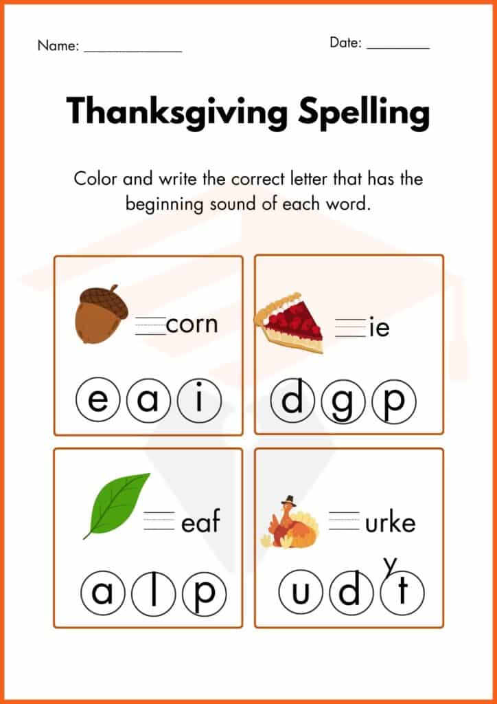 thankgiving spelling worksheets 3