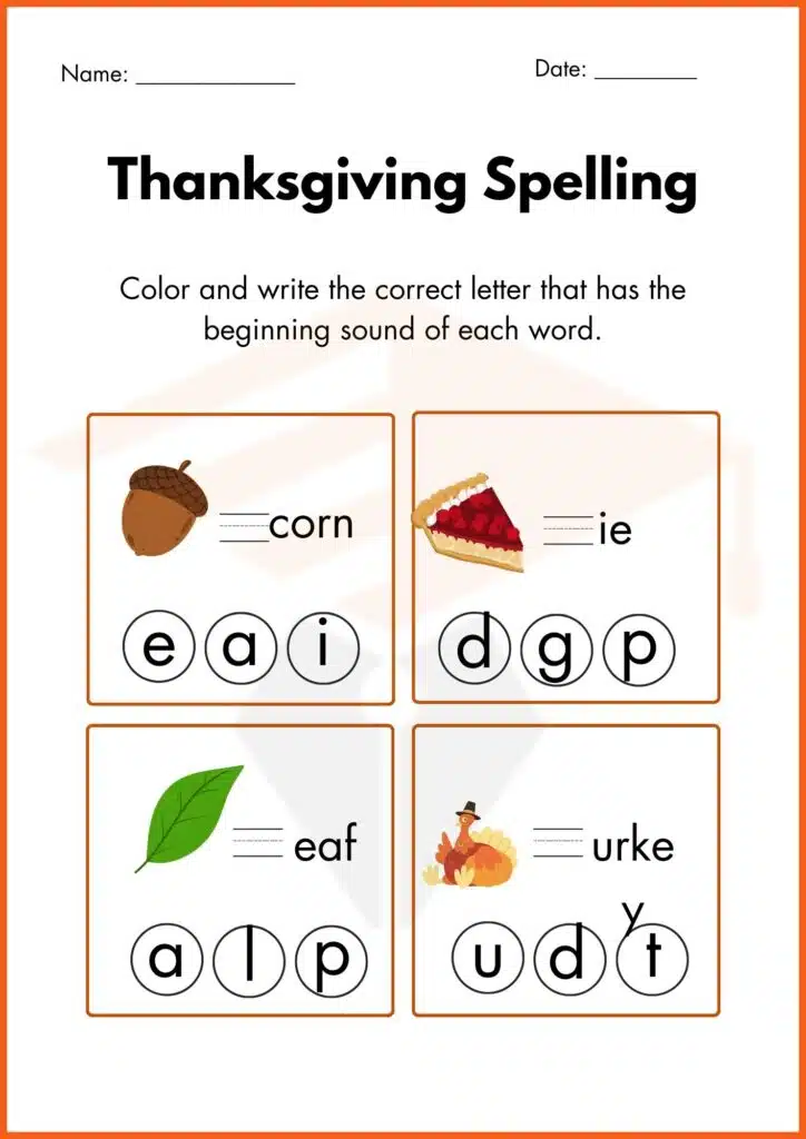 thankgiving spelling worksheets 3