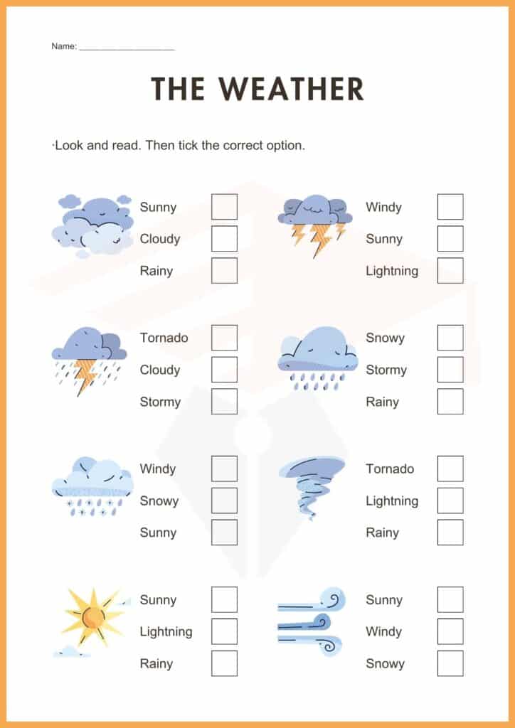 tick the correct option weather worksheets 2