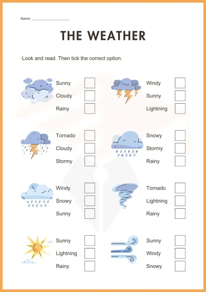 tick the correct option weather worksheets 2