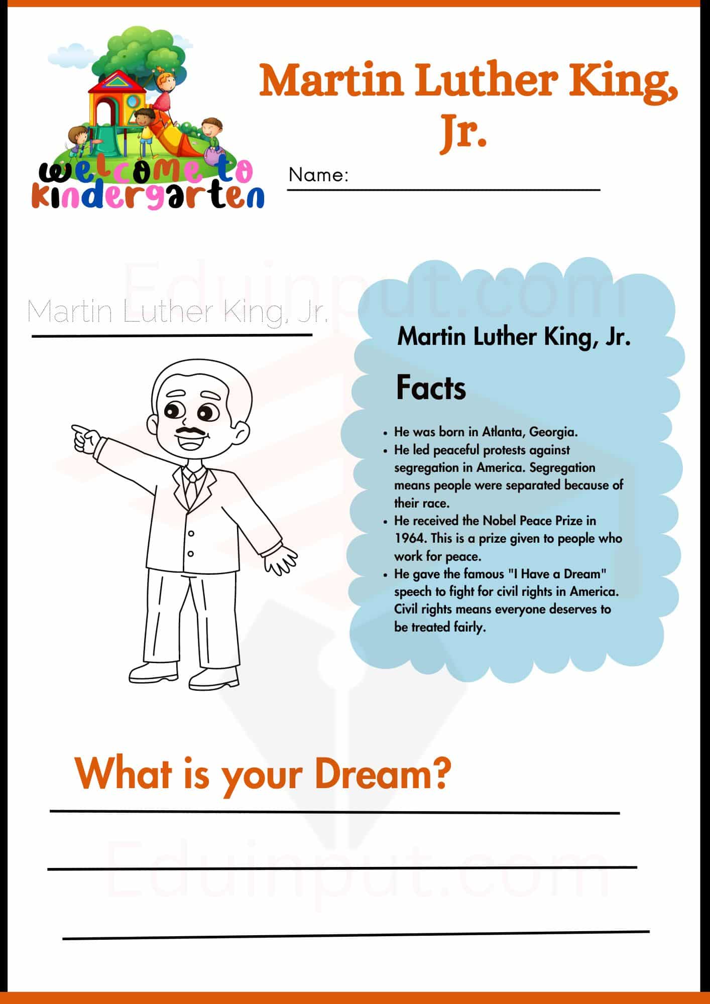 Martin Luther King, Jr. worksheets for kindergarten