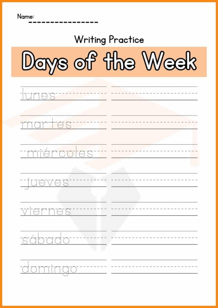 trace the days Spanish worksheets 4