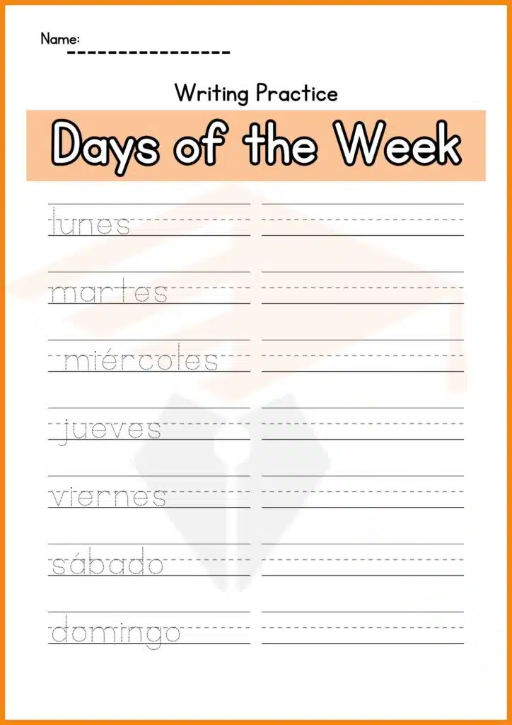 trace the days Spanish worksheets 4