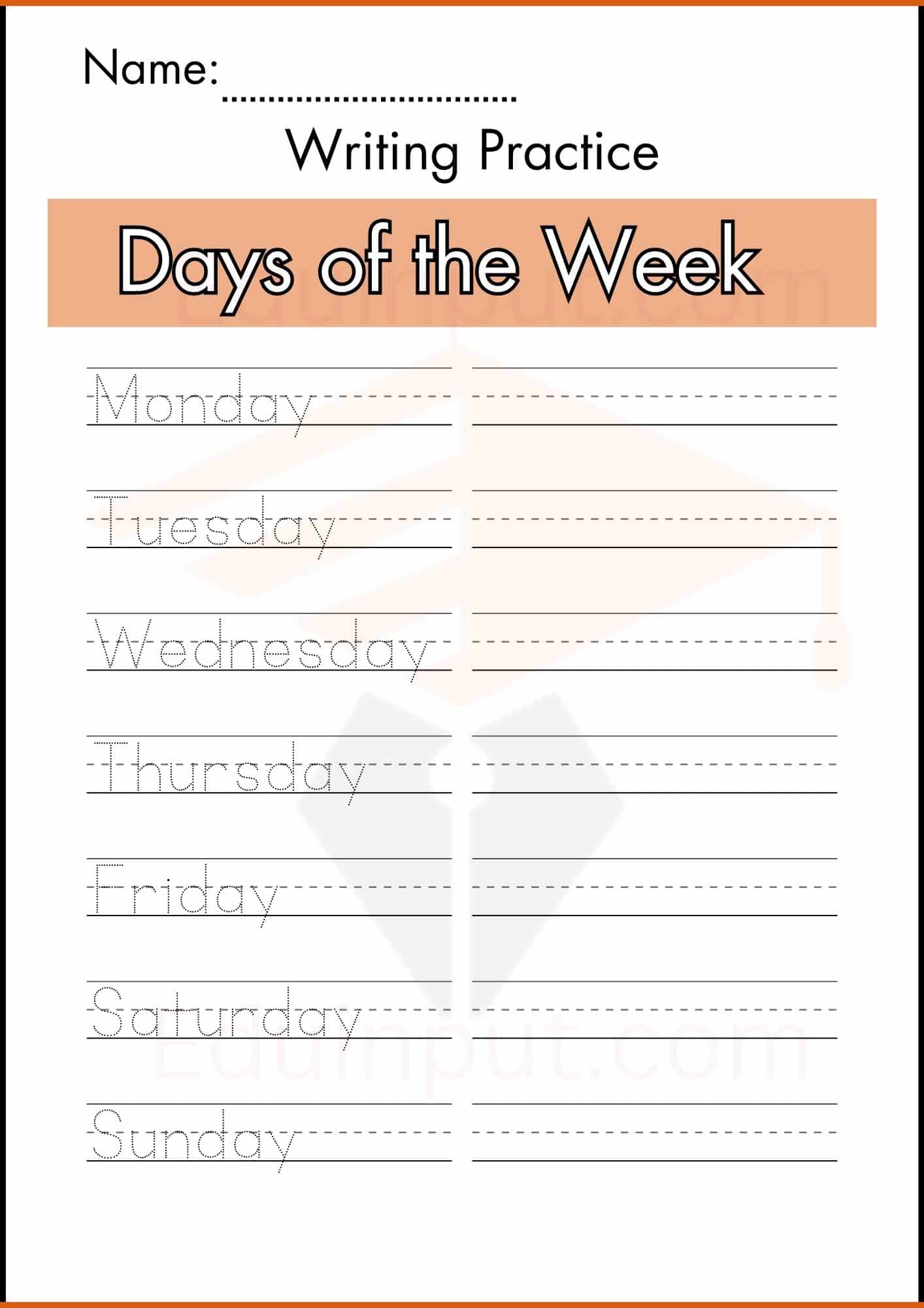 Days of the week worksheets for kindergarten