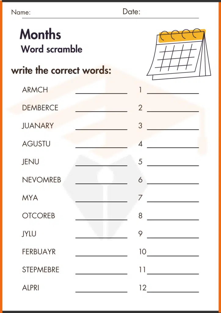 word scramble month of the year worksheets 2