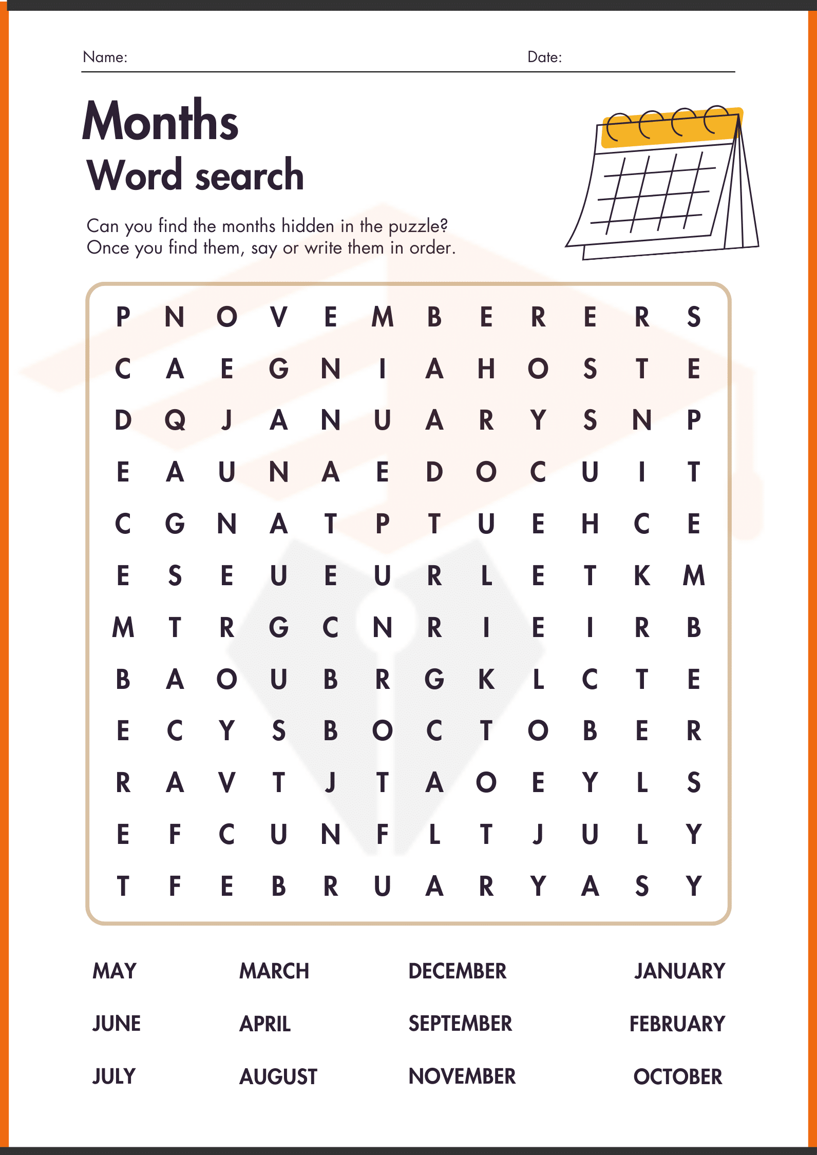 Month of the Year Worksheets for Kindergarten