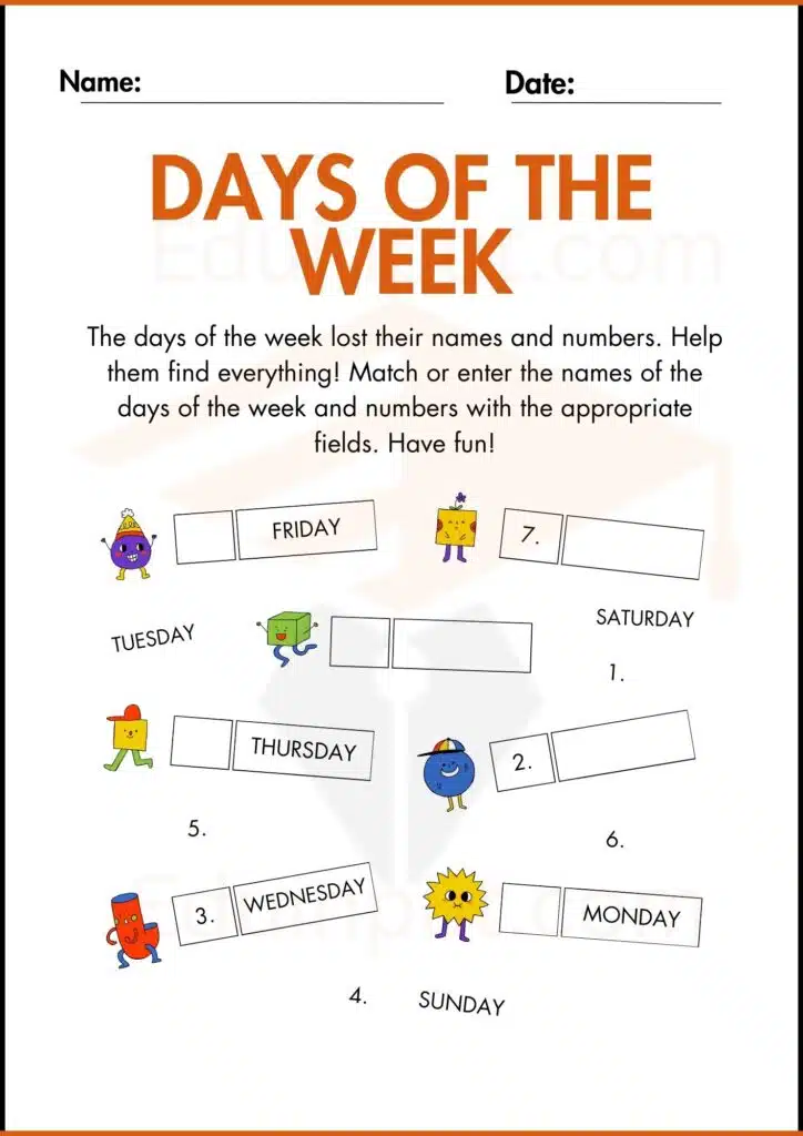 write the correct days worksheets 3
