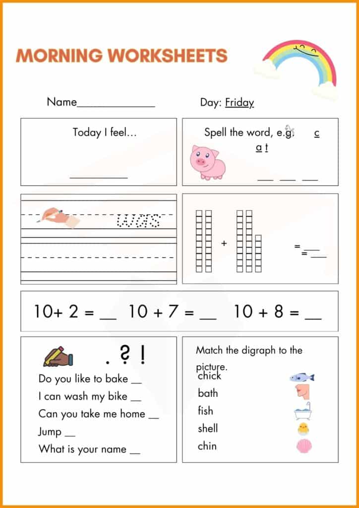 write the day of friday morning worksheets 5
