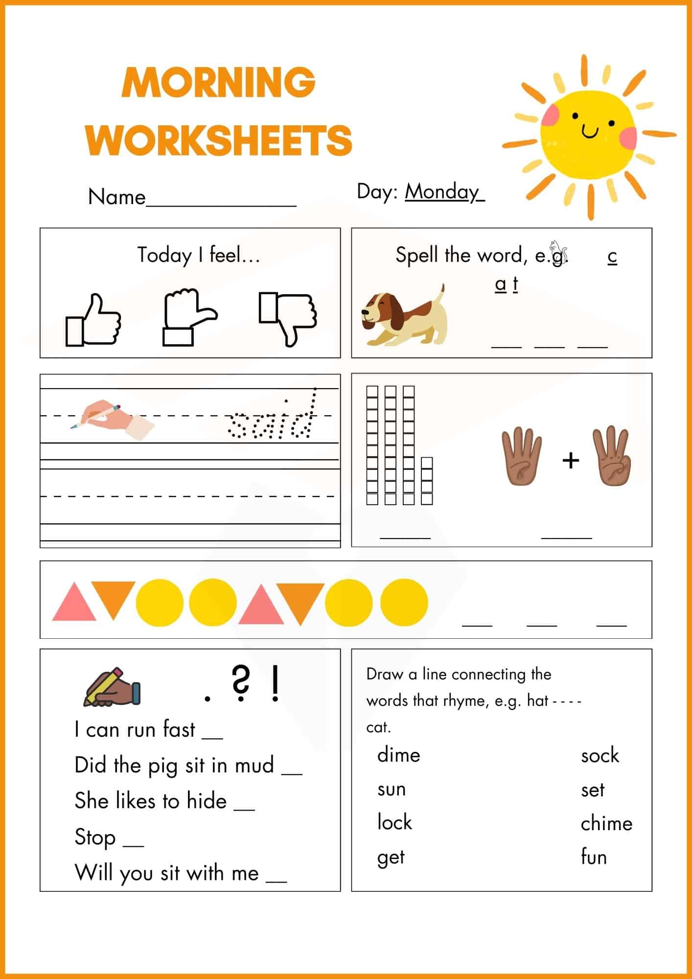 Morning Worksheet for Kindergarten