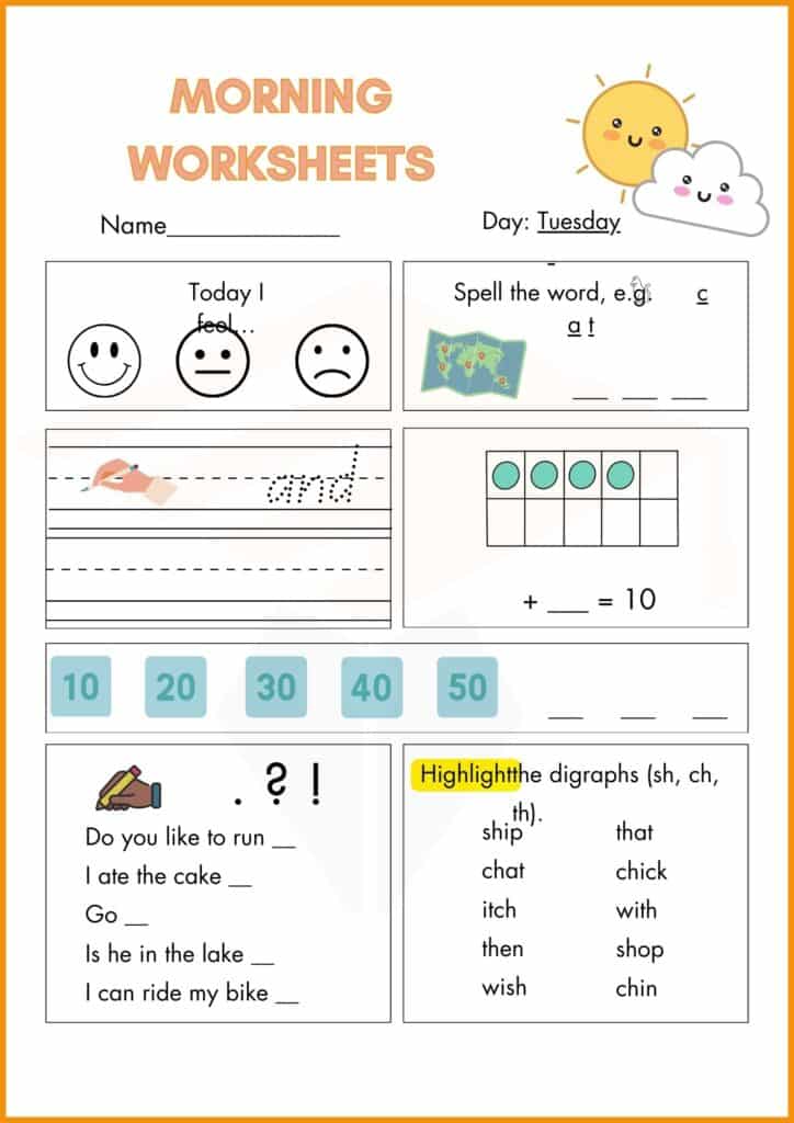 write the day of tuesday morning worksheets 2