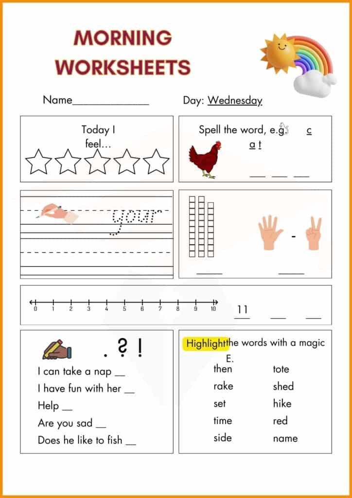 write the day of wednesday moning worksheets 3