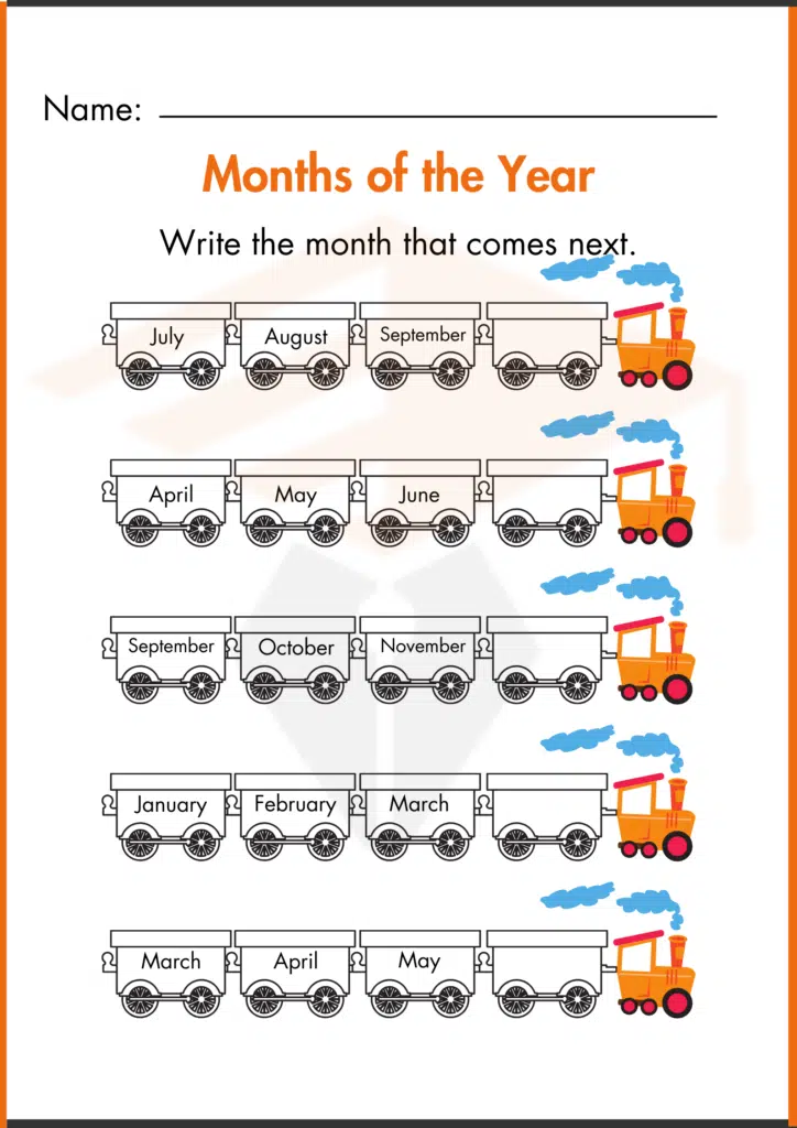 write the next come month of yeara worksheets 4