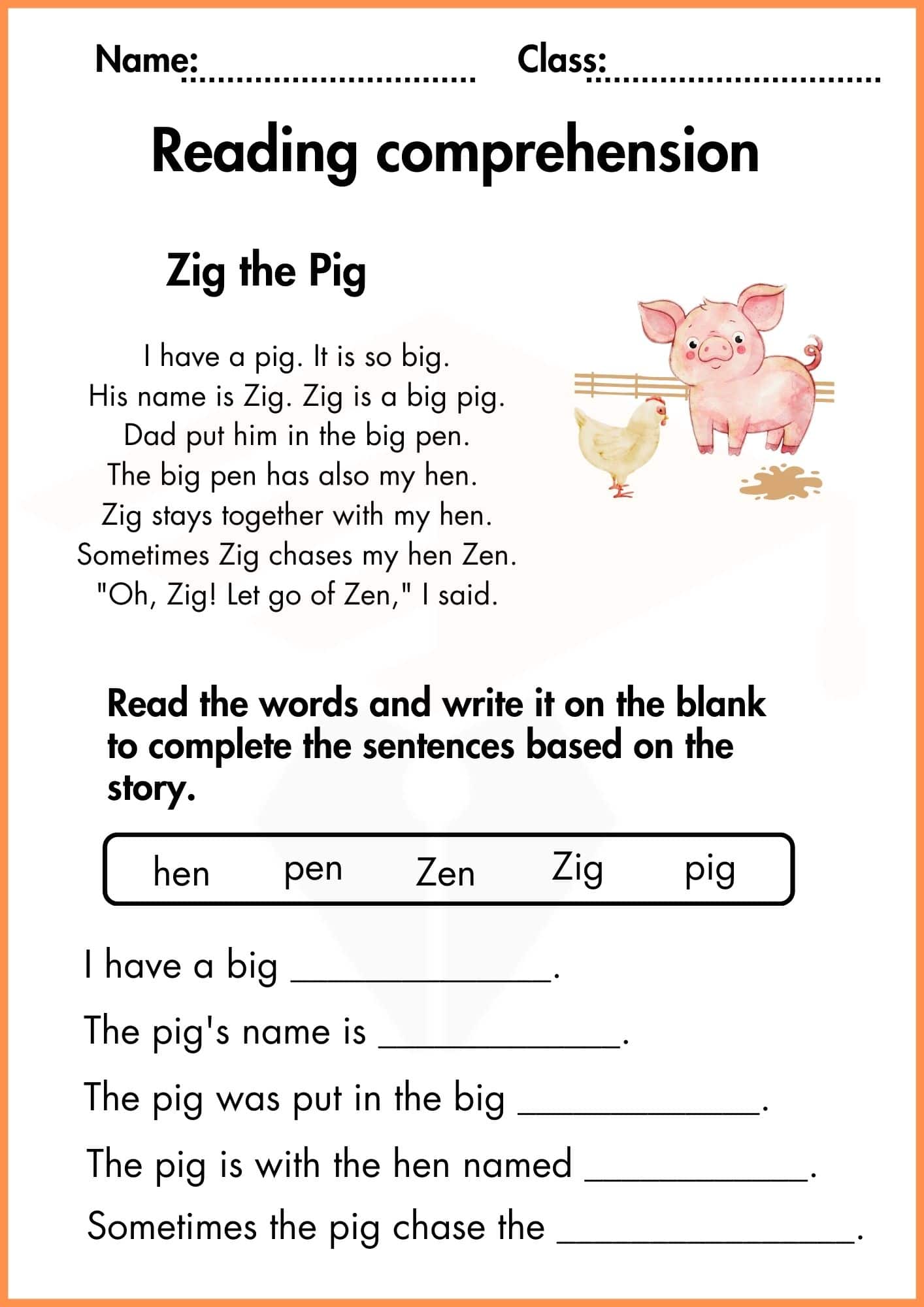 Reading Comprehension worksheets for kindergarten