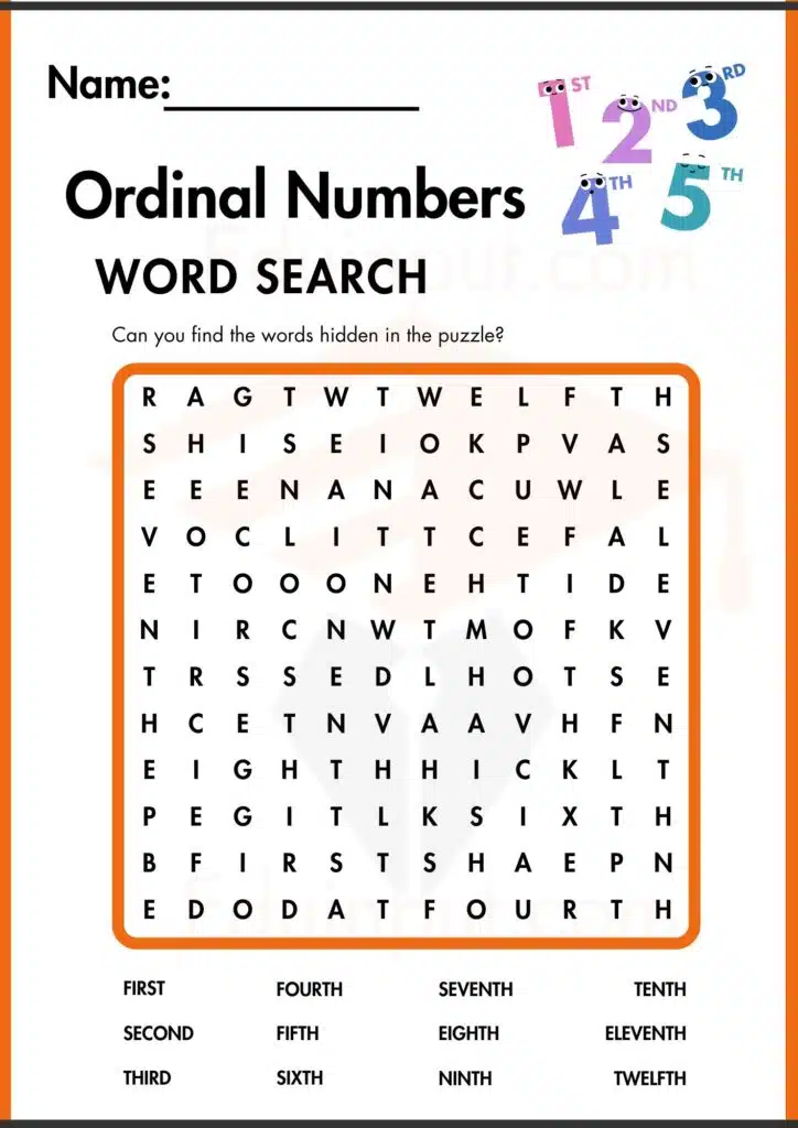 word search Ordinal Numbers worksheets 4