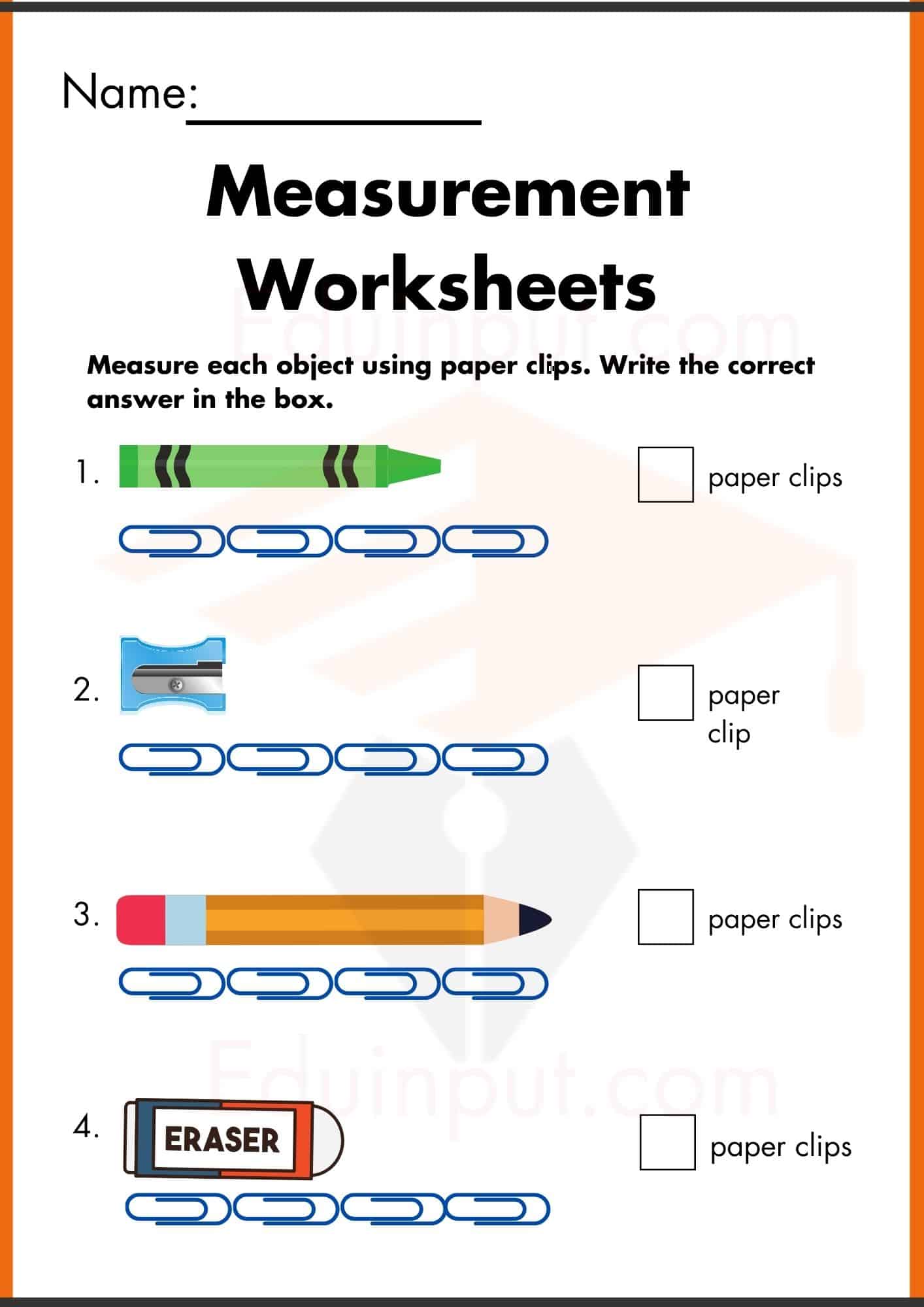 Measurement worksheets for kindergarten