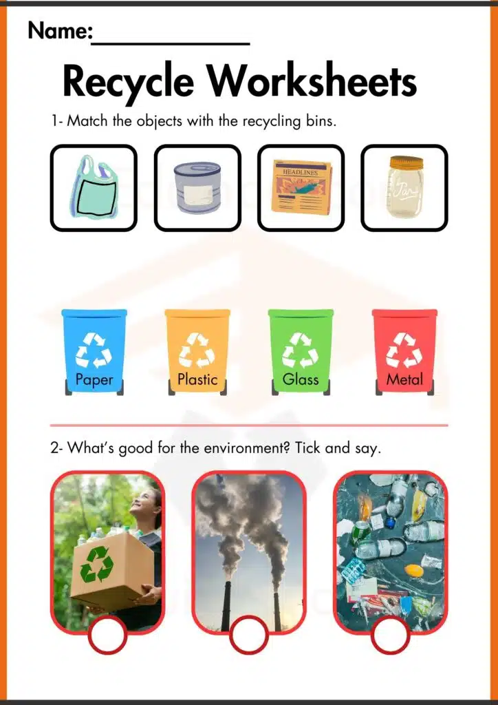 1 Match the objects with the recycling bins. worksheets 4