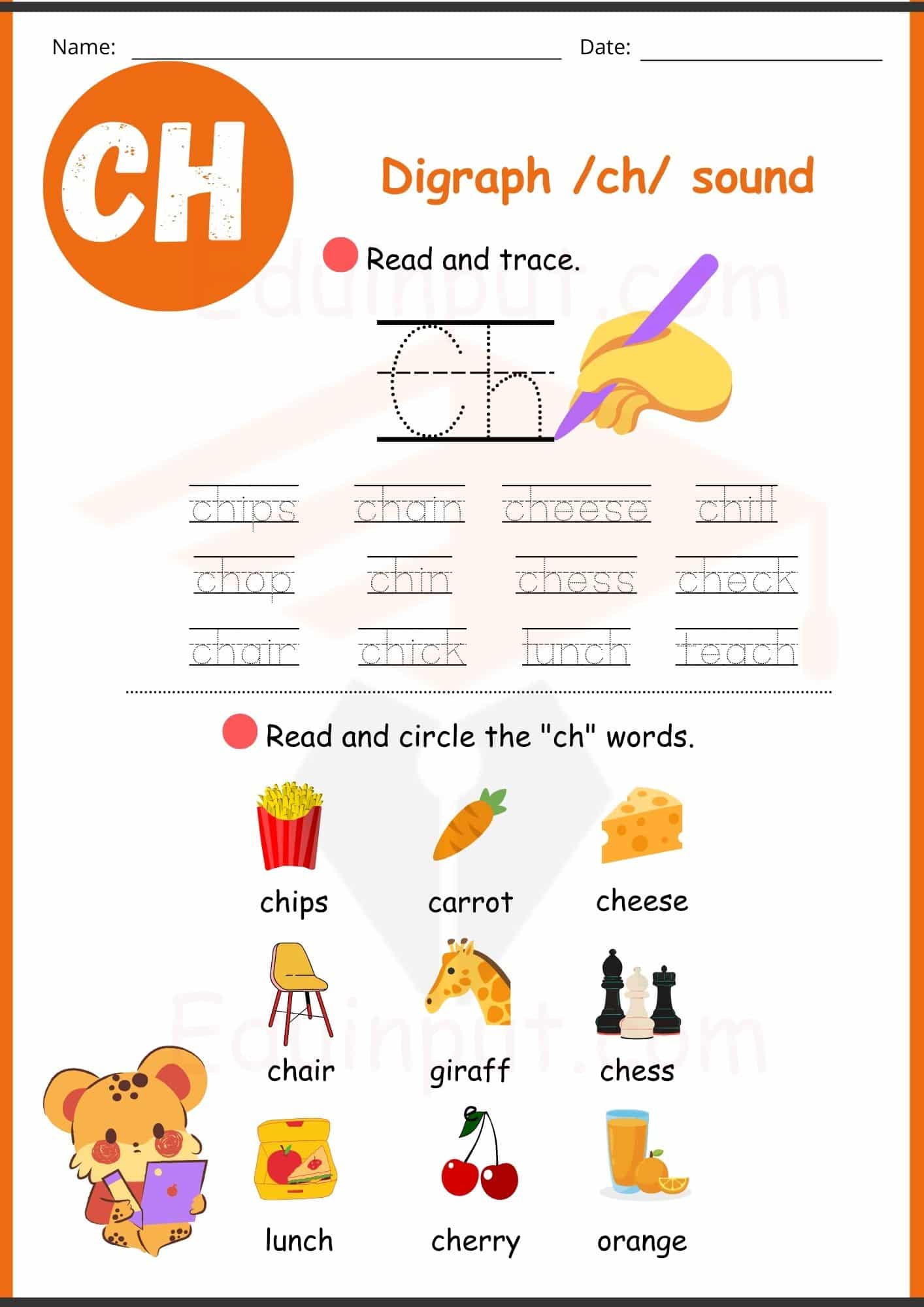 Digraph worksheets for kindergarten
