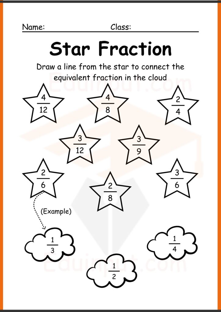 Draw a line from the star to connect fraction worksheets 4