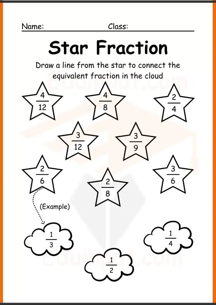 Draw a line from the star to connect fraction worksheets 4