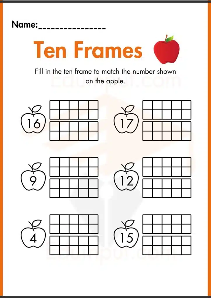 Image showing Ten frame worksheets for kindergarten